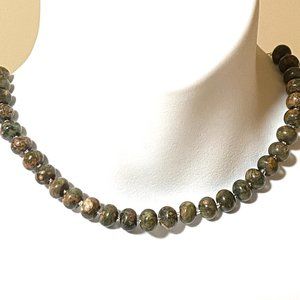 Unakite Stone Beaded Necklace, Genuine Gemstone Stackable Layering Necklace